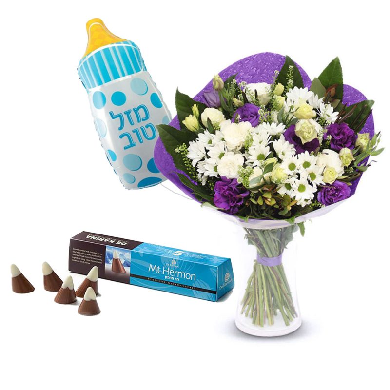 מארז משלוח פרחים להולדת הבן